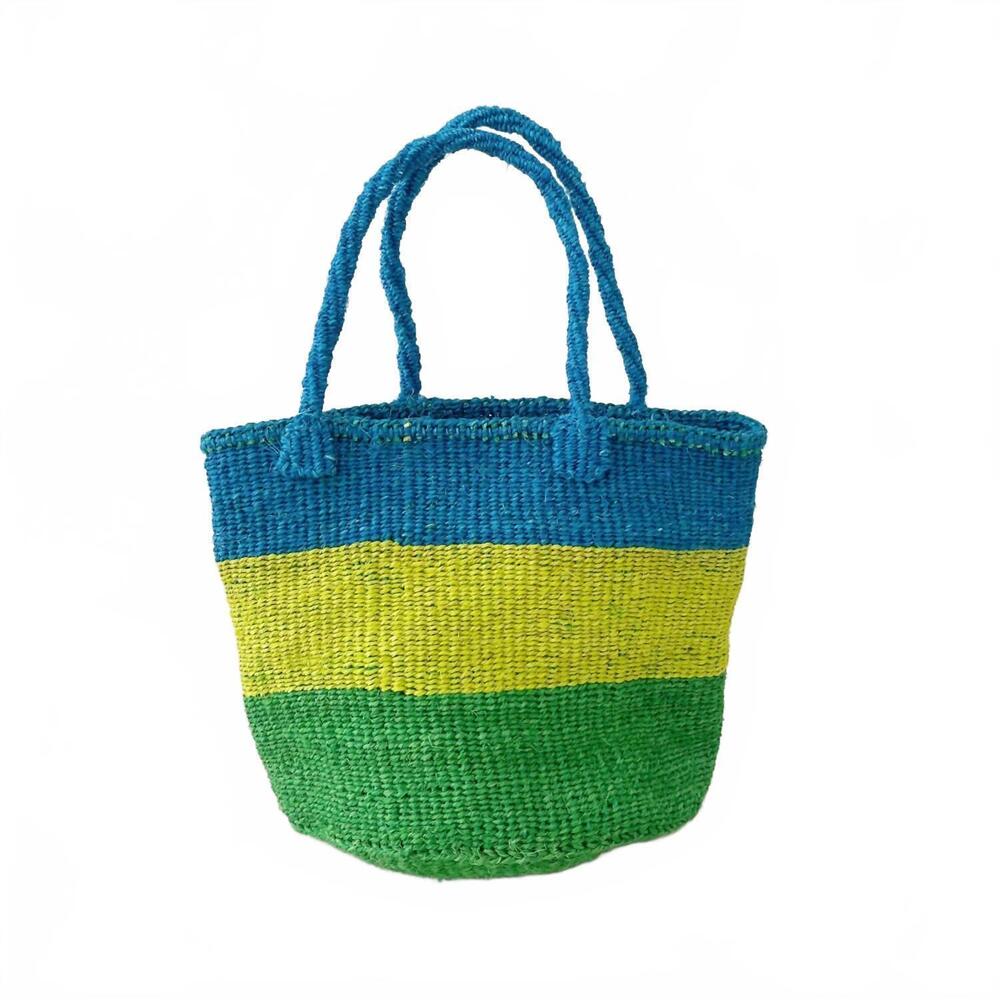 NEW AMSHA women's medium sisal tote in lime stripe